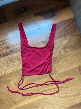 Fashion Nova Deep Red Ruched Side Tie Crop Top